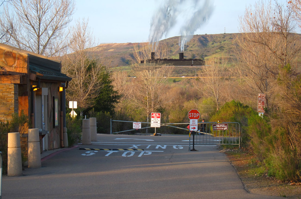 Photo of MTRP campground entrance with drawing of potential power plant added in background.